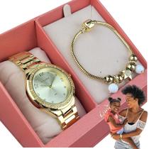 Kit Relógio de Pulso Condor Feminino Analógico Prova Dágua 50 Metros Casual Dourado COPC21JBI/K4D + Pulseira