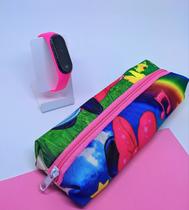 Kit Relógio de Pulso Digital Esportivo Silicone Ajustável Prova água Colorido + Estojo Escolar Infantil Princesas Disney