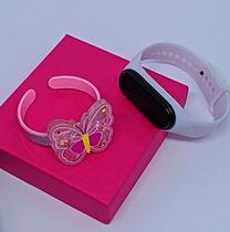 Kit Relógio de Pulso Digital Led Prova água Menina Silicone + Bracelete Pulseira 3D Infantil desenho animado Tendência