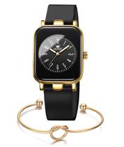 Kit Relógio De Pulso Dourado Feminino Casual + Bracelete Nó Kit Relógio De Pulso Dourado Feminino Casual + Bracelete Nó