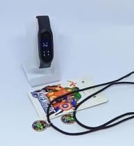 Kit Relógio de Pulso Infantil Digital Led Menino Esporte + Colares Duplo Amizade Best Friends Super Heróis Cordão