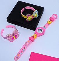 Kit Relógio de Pulso Infantil Digital Led + Pulseira Bracelete Plástico 3D Meninas Desenho animados Disney Unicórnio
