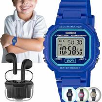 Kit Relógio de Pulso Infantil Led Digital Prova Dágua Preto Cinza Azul e Rosa + Fone de Ouvido - Casio