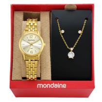 Kit Relógio De Pulso Mondaine Feminino Analógico Original Com Colar e Brincos Kit Relógio De Pulso Mondaine Feminino Analógico Original Com Colar e Brincos