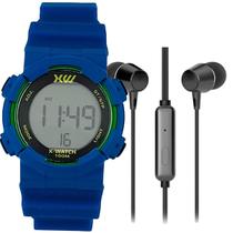 Kit Relógio de Pulso X-Watch Esportivo Infantil Digital Prova D Água Pulseira Silicone Azul Rosa Verde Amarelo Vermelho + Fone