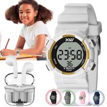 Kit Relógio de Pulso X-Watch Moda Jovem Adolescente Esportivo Digital Pulseira Silicone Azul Rosa Cinza Preto Branco XKPPD + Fone Bluetooth