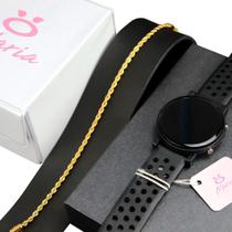Kit relogio digital feminino prova d agua + Pulseira laminada Dourada RLAQ5