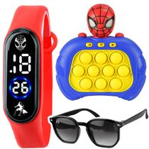 Kit Relogio Digital infantil Masculino Prova Dagua Homem Aranha Herói + Popit Anti Stress + Óculos