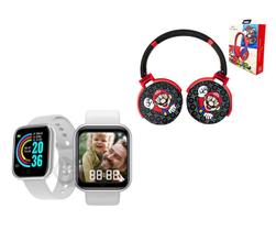 Kit Relógio Digital Inteligente D20 Android iOS Com Fone Mario Criança Bluetooth