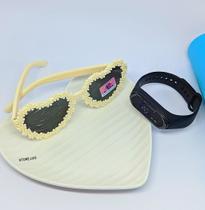 Kit Relógio Digital Led Menina Prova água Silicone + Óculos de Sol Coração Flor Florzinha Margarida Blogueirinha Moda