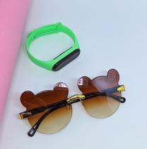 Kit Relógio Digital Led Menina Pulseira Silicone + Óculos de Sol Infantil Orelha de Urso Proteção UV400 Crianças Meninas