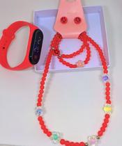 Kit Relógio Digital Led Prova água Bracelete Infantil Feminino Menina + Conjunto Colar Pulseiras e Brincos Miçangas