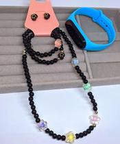 Kit Relógio Digital Led Prova água Bracelete Infantil Feminino Menina + Conjunto Colar Pulseiras e Brincos Miçangas