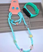 Kit Relógio Digital Led Prova água Bracelete Infantil Feminino Menina + Conjunto Colar Pulseiras e Brincos Miçangas Kit Relógio Digital Led Prova água Bracelete Infantil Feminino Menina + Conjunto Colar Pulseiras e Brincos Miçangas