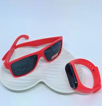 Kit Relógio Digital Led Prova água Infantil Menino/Menina + Óculos de Sol Quadrado Flexível Colorido para Crianças