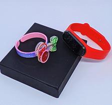Kit Relógio Digital Led Prova água Menina Esporte + Bracelete Pulseira Infantil 3D desenho animado Acessório feminina