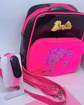 Kit Relógio Digital Led Prova água Silicone + Mochila Bolsa Princesa disney Barbie Rosa Pink Menina Creche Escola Moda