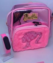 Kit Relógio Digital Led Prova água Silicone + Mochila Bolsa Princesa disney Barbie Rosa Pink Menina Creche Escola Moda - LVO