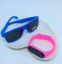 Kit Relógio Digital Led Touch Infantil Prova água Bracelete Esportivo Menino/Menina + Óculos de Sol Quadrado Flexível