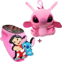 Kit Relogio Digital Lilo e Stitch chaveiro de Pelucia Rosa