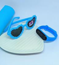 Kit Relógio Digital Meninas Toutch Led Prova água Silicone + Óculos de Sol Coração Menina Flor Florzinha Flexível Moda