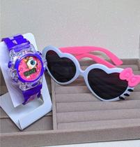 Kit Relógio Digital Pisca luz Colorido Toca Música Meninos/Meninas Personagens Disney + Óculos de Sol Infantil Crianças