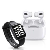 Kit Relógio Digital Preto e Fone de Ouvido Air Pro 2 TWS Bluetooth Estojo Carregamento Dia a Dia Exercícios Kit Relógio Digital Preto e Fone de Ouvido Air Pro 2 TWS Bluetooth Estojo Carregamento Dia a Dia Exercícios