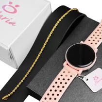 Kit relogio digital Rosa feminino prova d agua + Pulseira laminada Dourada RLAQ6 Kit relogio digital Rosa feminino prova d agua + Pulseira laminada Dourada RLAQ6