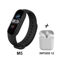 kit Relogio Digital Smart Band M5 Monitor Cardiaco + Fone Sem Fio i12