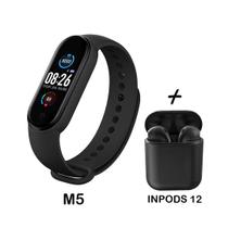 kit Relogio Digital Smart Band M5 Monitor Cardiaco + Fone Sem Fio i12