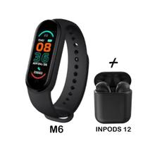 kit Relogio Digital Smart Band M6 Monitor Cardiaco + Fone Sem Fio i12