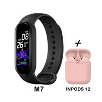 kit Relogio Digital Smart Band M7 Monitor Cardiaco + Fone Sem Fio i12