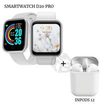 Kit Relogio Digital Smartwatch Masculino E Feminino Y68 D20 Pro + Fone inPods 12 Bluetooth - FitPro