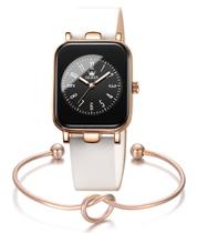 Kit Relógio Dourado Feminino Luxo Analógico + Bracelete Nó
