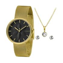 Kit Relógio Dourado Lince LRGH154L