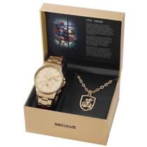 Kit Relógio Dourado Seculus Masculino São Jorge 44009Gpskda1 Kit Relógio Dourado Seculus Masculino São Jorge 44009Gpskda1