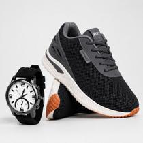 Kit Relogio e Tênis Masculino Casual Cinza Confortável Leve Respirável Solado Macio Caminhada Academia Trabalho Kit Relogio e Tênis Masculino Casual Cinza Confortável Leve Respirável Solado Macio Caminhada Academia Trabalho
