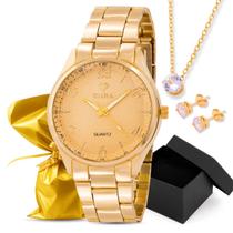 Kit Relógio Eura Metal Dourado Colar e Brinco Banhado a Ouro 18k com Colar e Brincos Kit Relógio Eura Metal Dourado Colar e Brinco Banhado a Ouro 18k com Colar e Brincos
