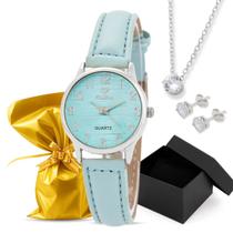 Kit Relógio Eura Original Prateado Pulseira de Couro Colar e Brinco Caixa Presenteavel Kit Relógio Eura Original Prateado Pulseira de Couro Colar e Brinco Caixa Presenteavel
