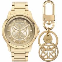 Kit Relogio Euro Feminino Glitter Soul Dourado 4,3 Cm Grande