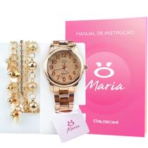 kit relógio feminino analógico rose luxo envio 24h