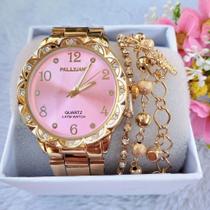 Kit Relogio Feminino Banhado + Pulseira Com Caixa para Presente Dourado Prata Super Lindo S-CXS Kit Relogio Feminino Banhado + Pulseira Com Caixa para Presente Dourado Prata Super Lindo S-CXS