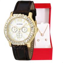 Kit Relógio Feminino Champion Ana Hickmann Analógico Preto Couro AH30040B Multi-Função