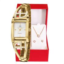Kit Relógio Feminino Champion Ana Hickmann Dourado Quadrado AH28017H Cristais Kit Relógio Feminino Champion Ana Hickmann Dourado Quadrado AH28017H Cristais