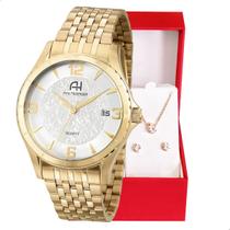 Kit Relógio Feminino Champion Analógico Ana Hickmann Dourado Analógico AH28964H Calendário Colar e Brincos