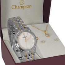 Kit Relógio Feminino Champion Prata e Dourado - CH25276C