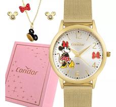 Kit Relógio Feminino Colar Brincos Disney Minnie Condor
