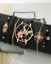 Kit relógio feminino com 5 pulseiras