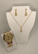Kit relógio feminino com colar e brincos presente luxo namorados mães