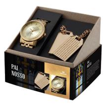 Kit relógio feminino com colar pai nosso dourado 44037lpskda1k1